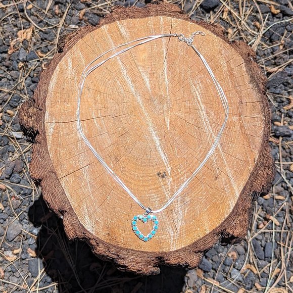 Navajo Kingman Turquoise Heart Pendant Liquid‎ Sterling Silver Chain Necklace*** - Picture 5 of 11